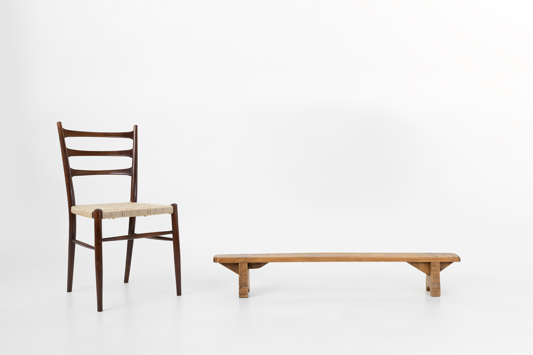 Rustic low bench in solid wood, France ca. 1850thumbnail